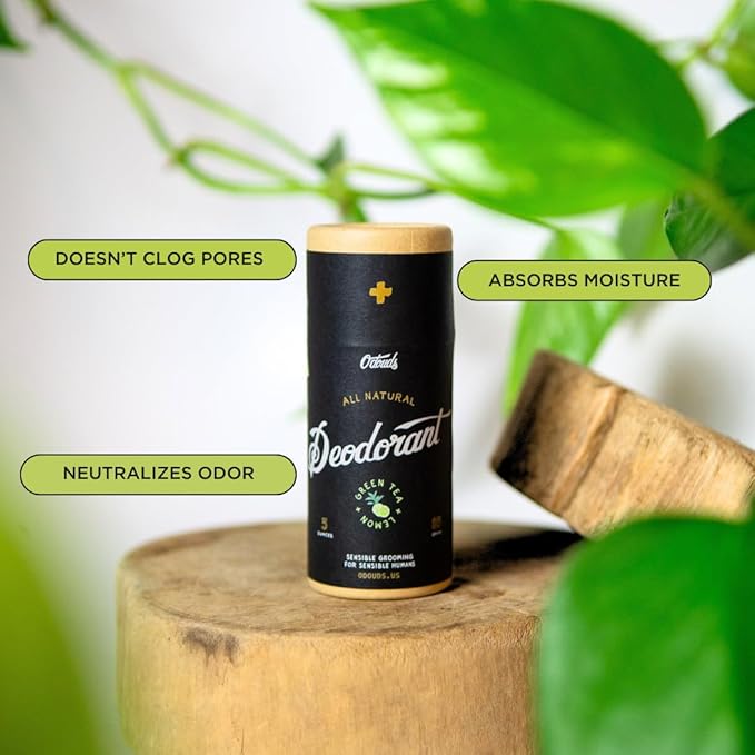 O'Douds Natural Deodorant - Aluminum Free, Paraben Free, Vegan Deodorant for Men & Women - Long-Lasting Protection & Gentle Formula for All Skin Types - Green Tea & Lemon, 3 oz.