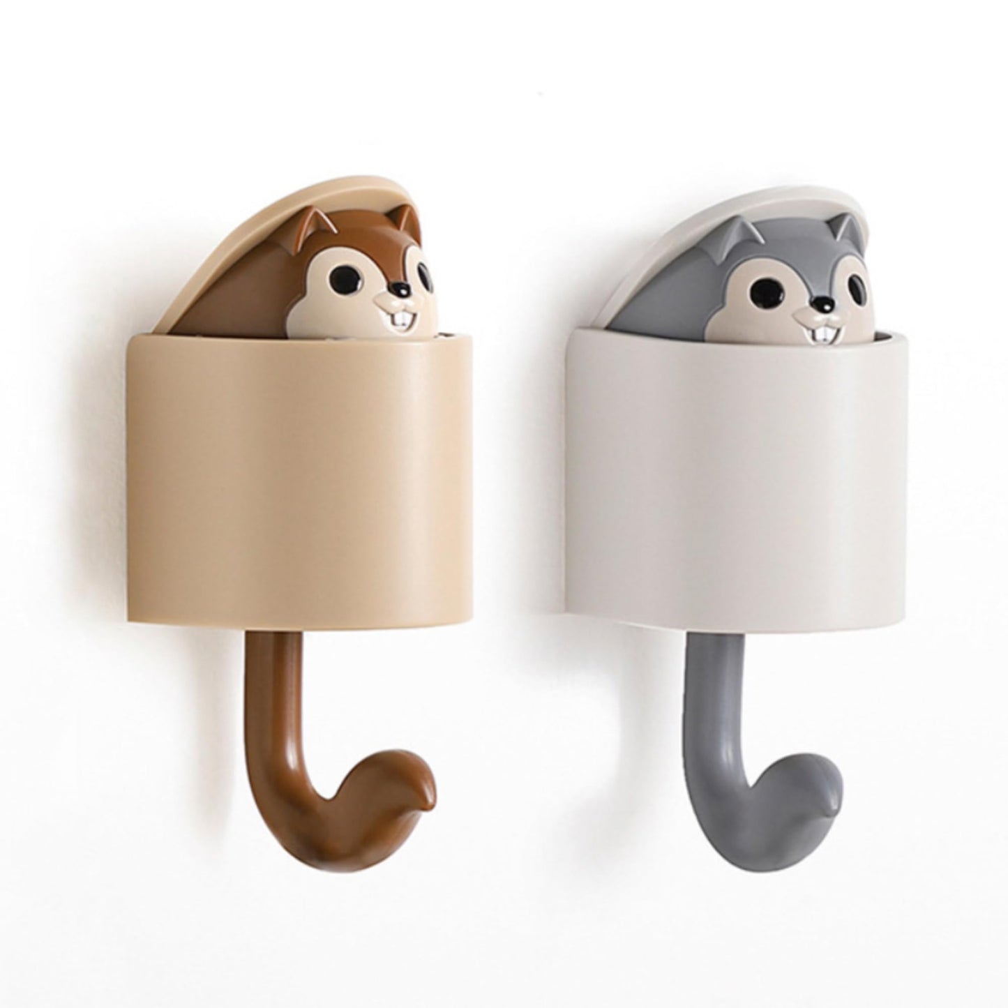GCFTIFF 2 Pcs Creative Squirrel Cute Pet Key Holder wall Mount, Keychain Command Hooks,siding Hooks,Hook for Coat, Scarf, Hat, Towel, Bag, Utility Hook for Wall Hanging Decorations (Coffee&Gray)