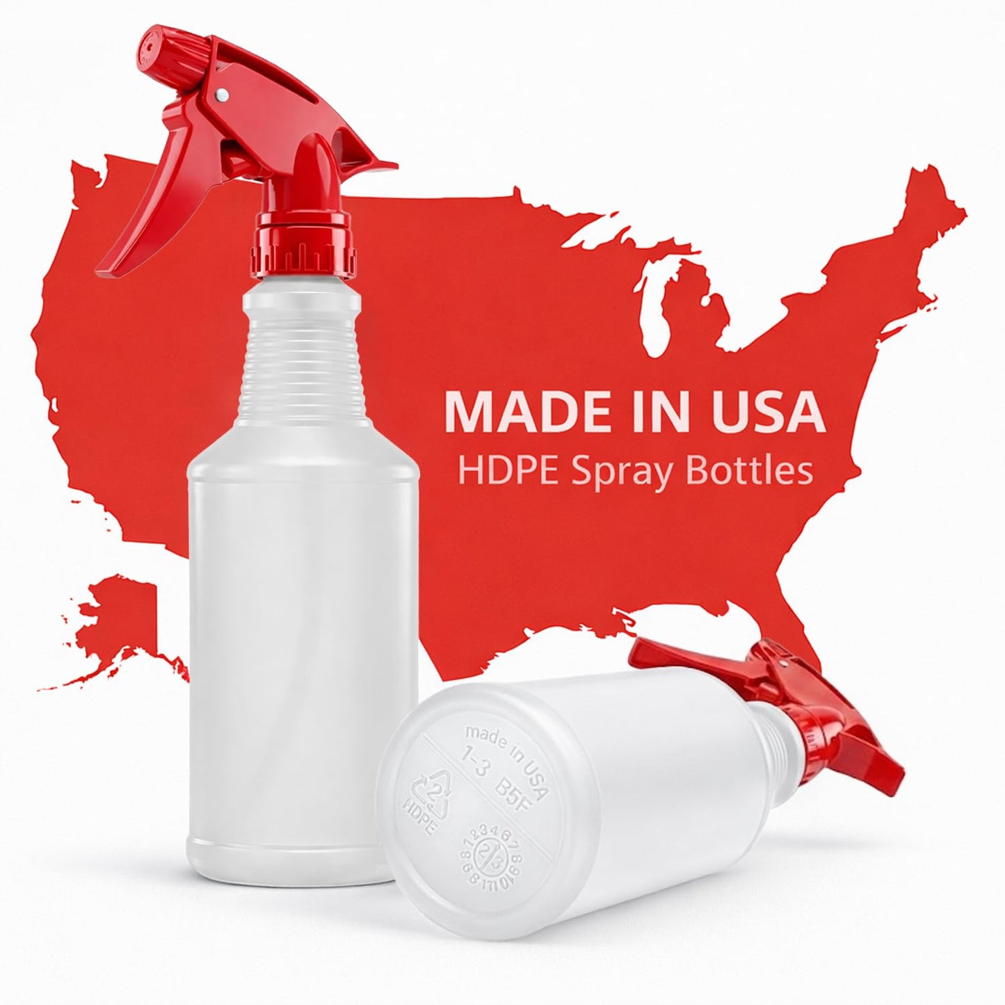 Bar5F Spray Bottles, 16 Oz, 4 Pack, Chemical-Resistant HDPE, BPA-Free, Non-Toxic, Red Trigger Sprayers, Refillable Empty Sprayer Bottle for Cleaning Solutions, Vinegar, Alcohol, Made in USA