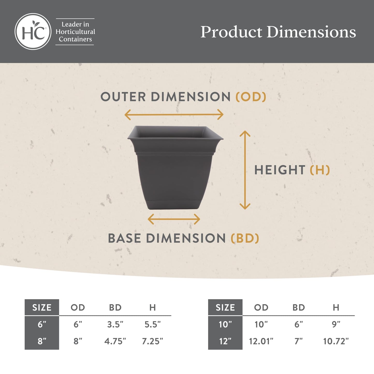 The HC Companies 8 Inch Eclipse Square Planter Pots with Drainage Holes & Attached Saucer, Lightweight UV-Resistant Plastic Indoor Outdoor Planters, 4-Pack Flower Pots, Garden Home Decor, Slate Blue