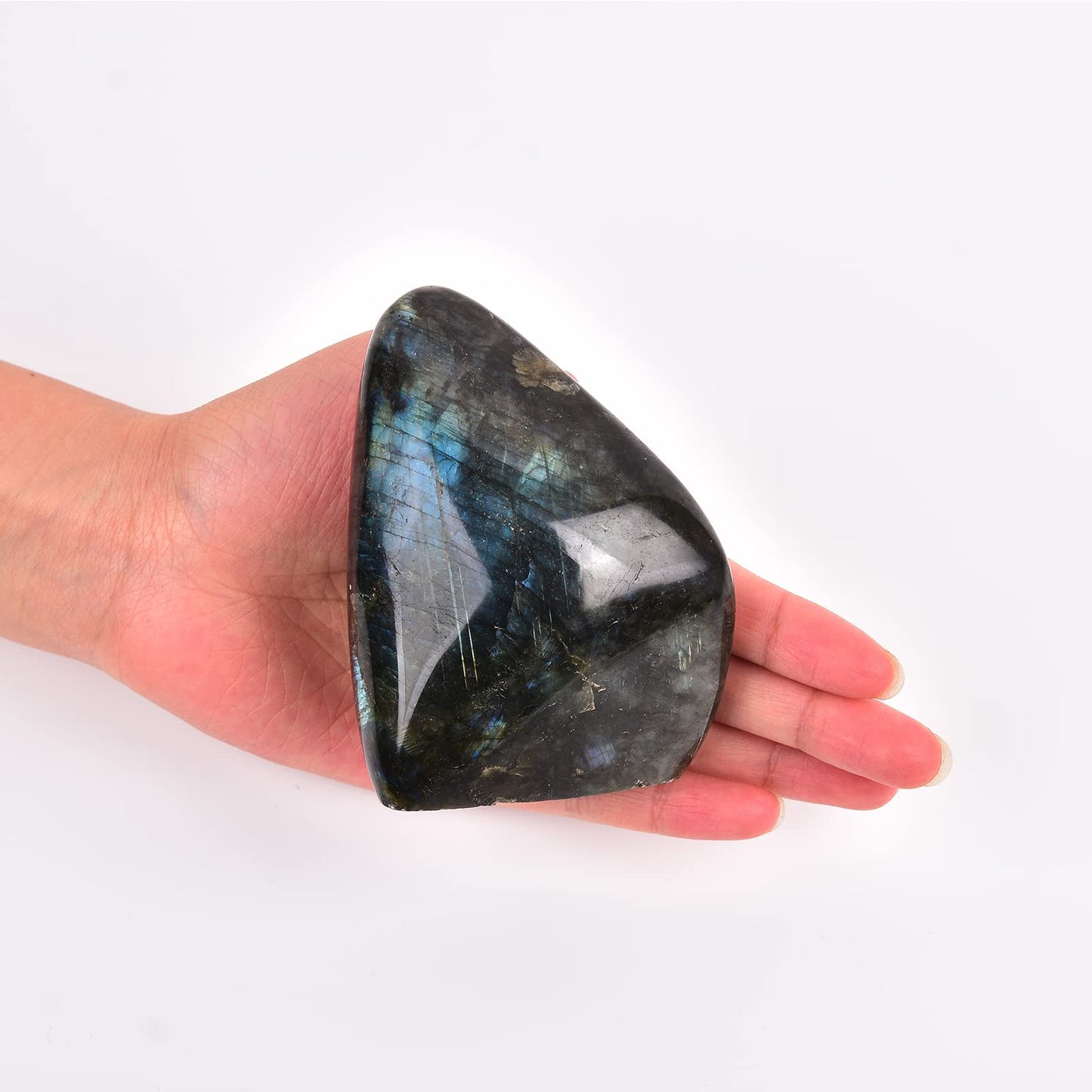 JIC Gem Labradorite Palm Stone Crystal,100% Natural and Handcrafted, Irregular Polished Healing Crystal Gemstones,Worry Stone with Healing & Calming Effects (0.8-1 Lb)