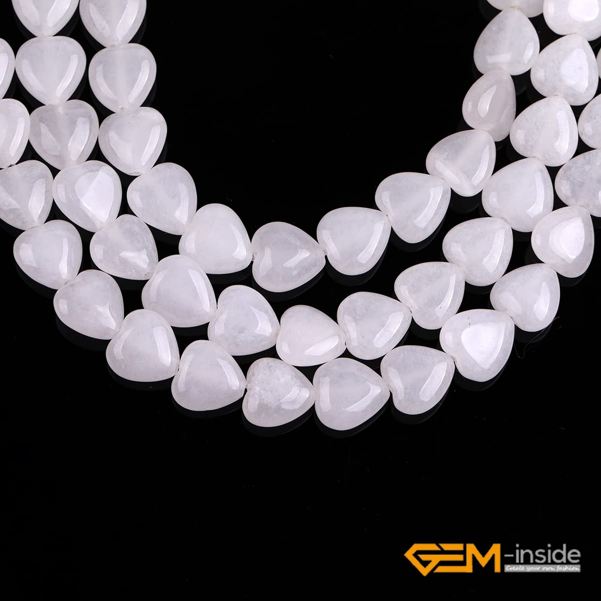 GEM-Inside 10mm Heart Charms Natural White Jade Gemstone Stone Beads for Jewelry Making Full 15" Strand Power Energy Healing Chakra Stone Beads