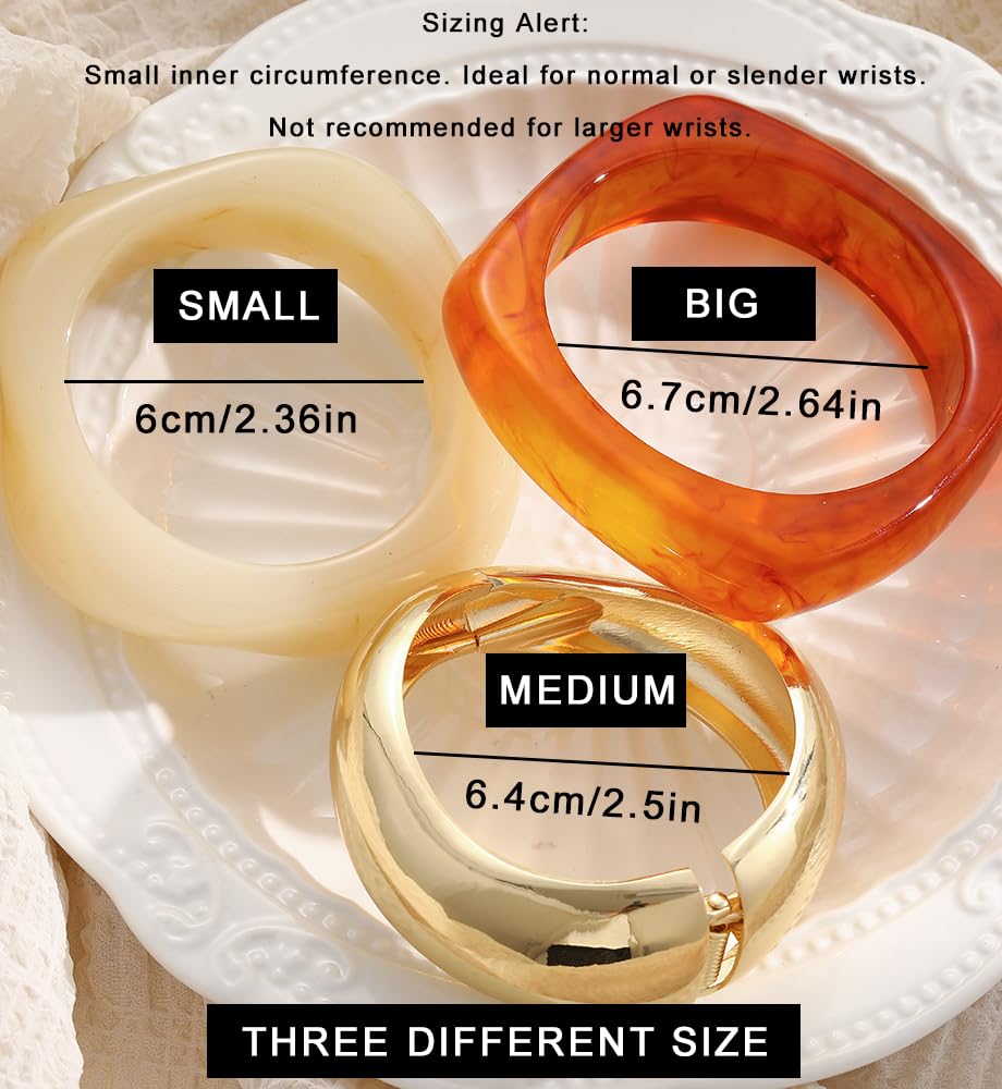 Chunky Gold Acrylic Bangle Bracelets for Women, Dainty 14k Gold Plated Big Stackable Orange Bangles Set, Trendy Cuff Bracelet Summer Beach Jewelry Gifts Amber Bangle