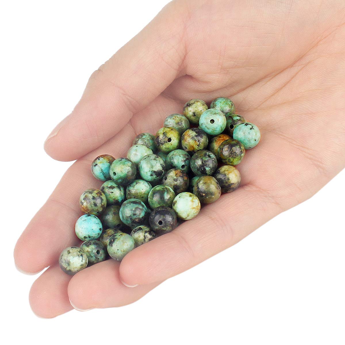 70PCS Natural 8MM Healing Gemstone, African Turquoise Energy Stone Round Loose Beads, Semi-Precious Crystal Beads with Free Elastic String for Jewelry Making DIY