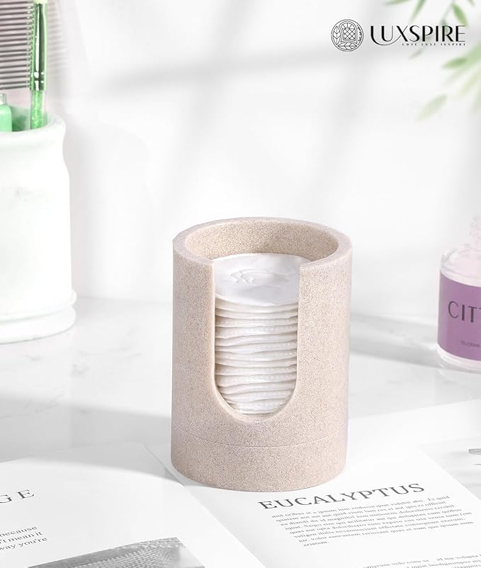 Luxspire Bathroom Cup Dispenser, 3oz Dixie Cup Dispenser, Resin Dixie Cup Holder, Disposable Paper Cup Holder for Bathroom, Cotton Pad Holder, Guest Bathroom Essentials, Beige