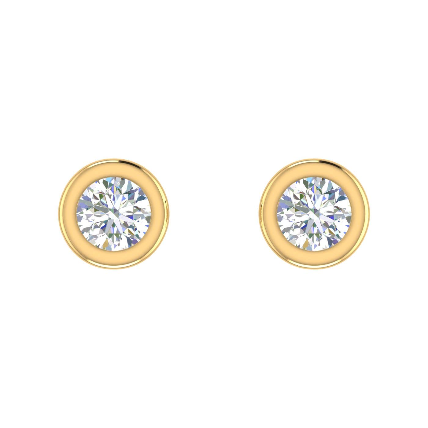 0.14 Carat Bezel Set Natural Diamond Stud Earrings for Women in 10K Yellow Gold