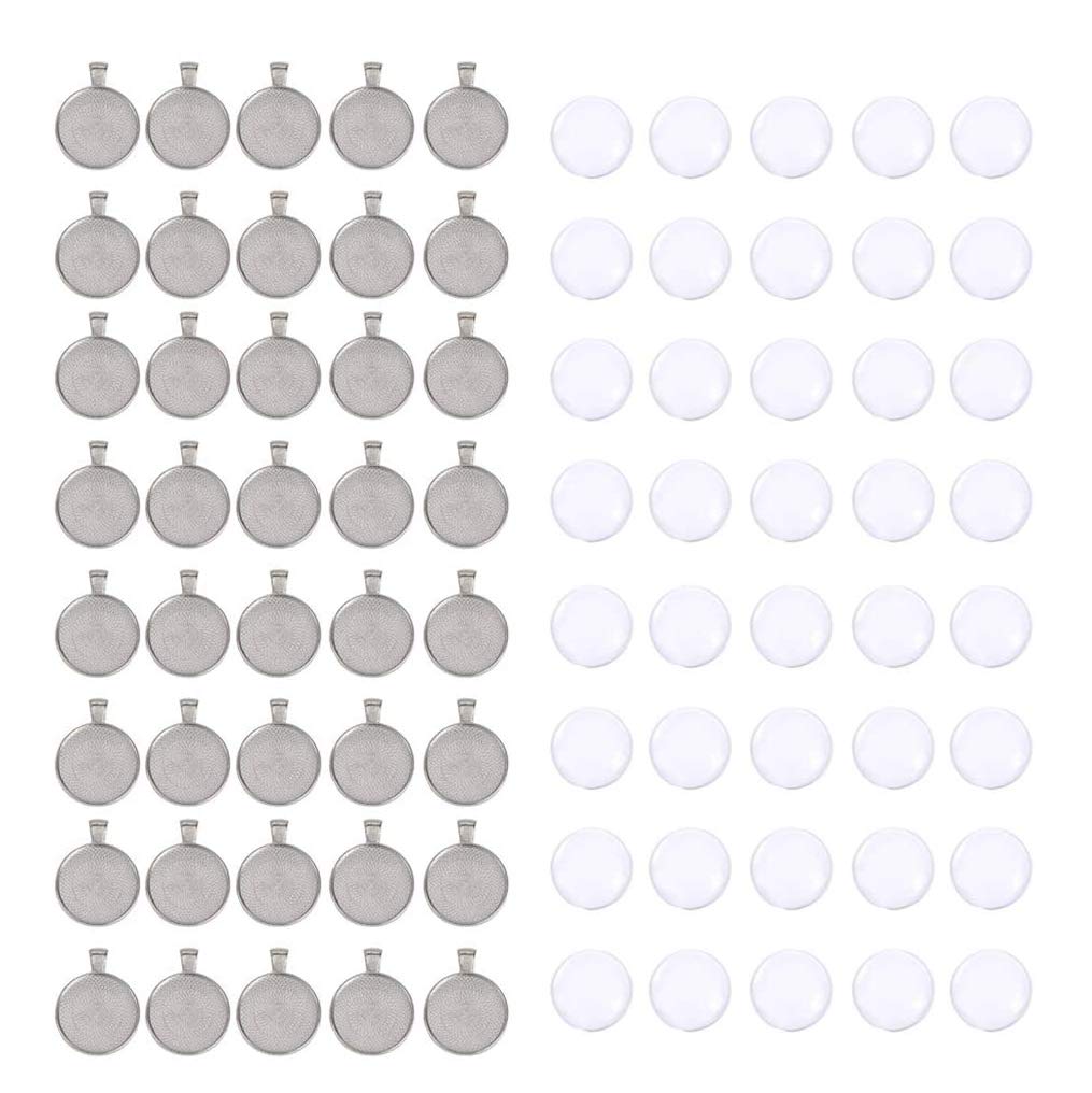 OBSEDE 80 Pcs 25 mm Stainless Steel Round Blank Bezel Set, Including 40 Pendant Trays 40 Glass Cabochon Trays Pendant Blanks for Jewelry Making DIY Findings