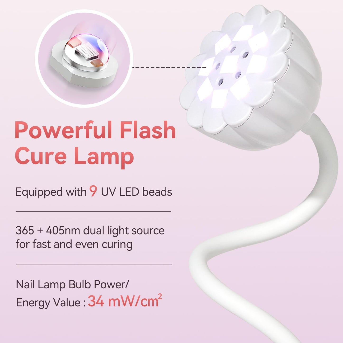Makartt UV LED Nail Lamp - Gooseneck 58mW/cm² Flash Cure Lamp Rechargeable UV Light for Gel Nails with 4 Times & Auto Sensor USB Cordless Fast Curing Nail Art Design for Salon Home DIY (White)