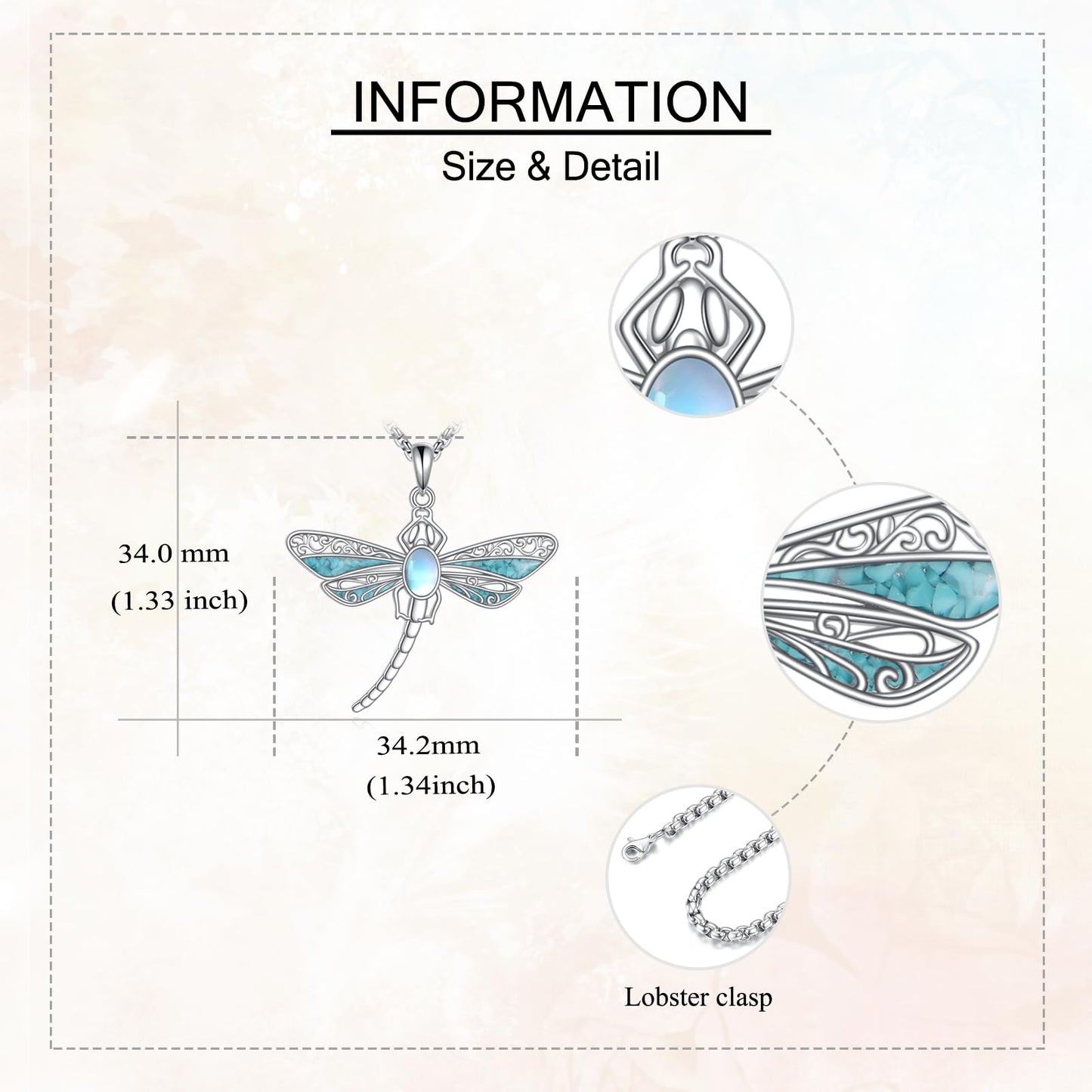 HKPATOP Dragonfly Necklace 925 Sterling Silver Dragonfly Turquoise Pendant Animal Jewellery Gift for Women
