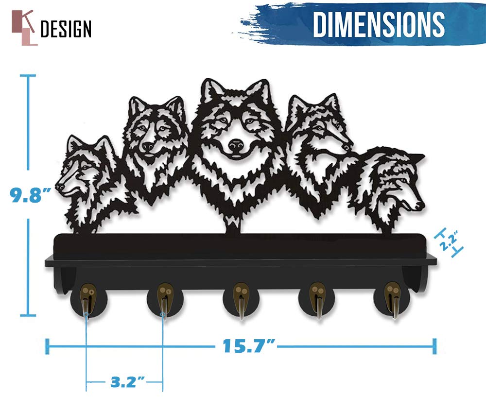 KingLive Wolf Wall Mount Coat Rack,Animal Wall Shelf with Heavy Duty Coat Hooks, Home Living Room Bedroom Decor for Hallway Kitchen Office Entryway, Wolf Wall Hook Gifts for Men(5 Hooks)