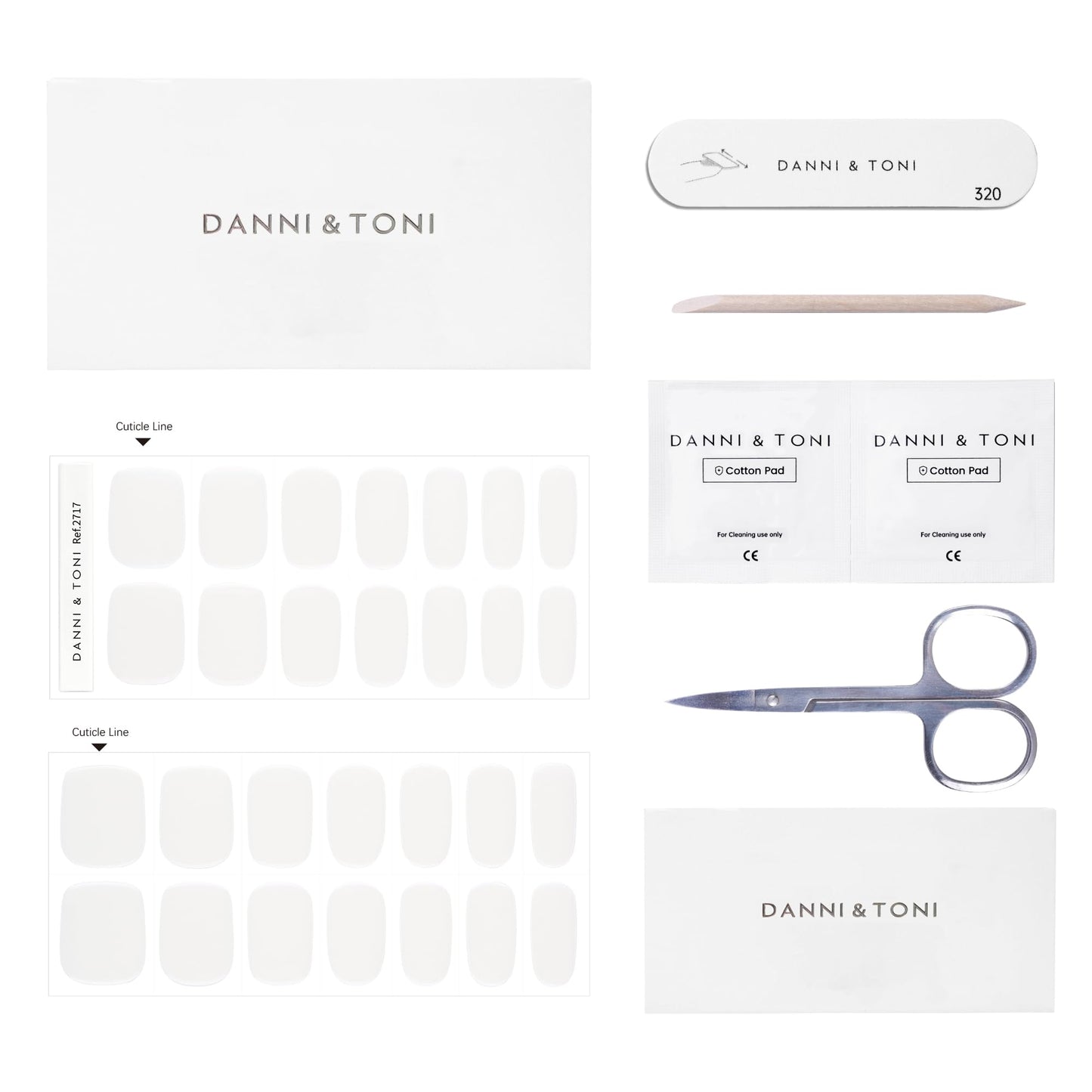 DANNI & TONI Semi Cured Gel Nail Strips Pearl White (Pearl Velocity) Mirror Gel Nail Wraps 28 Stickers