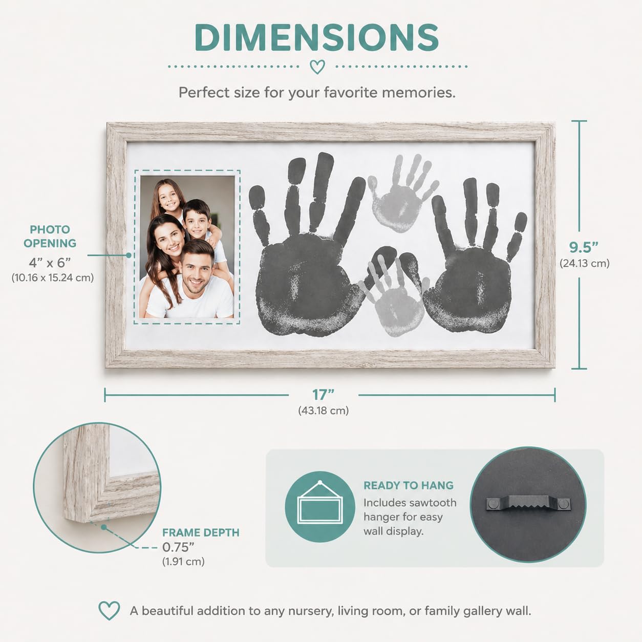 Kate & Milo DIY Family Handprint Frame Kit, Fathers Day Gift, Family Photo Keepsake Craft Frame with Paint, Rustic Farmhouse Home Décor