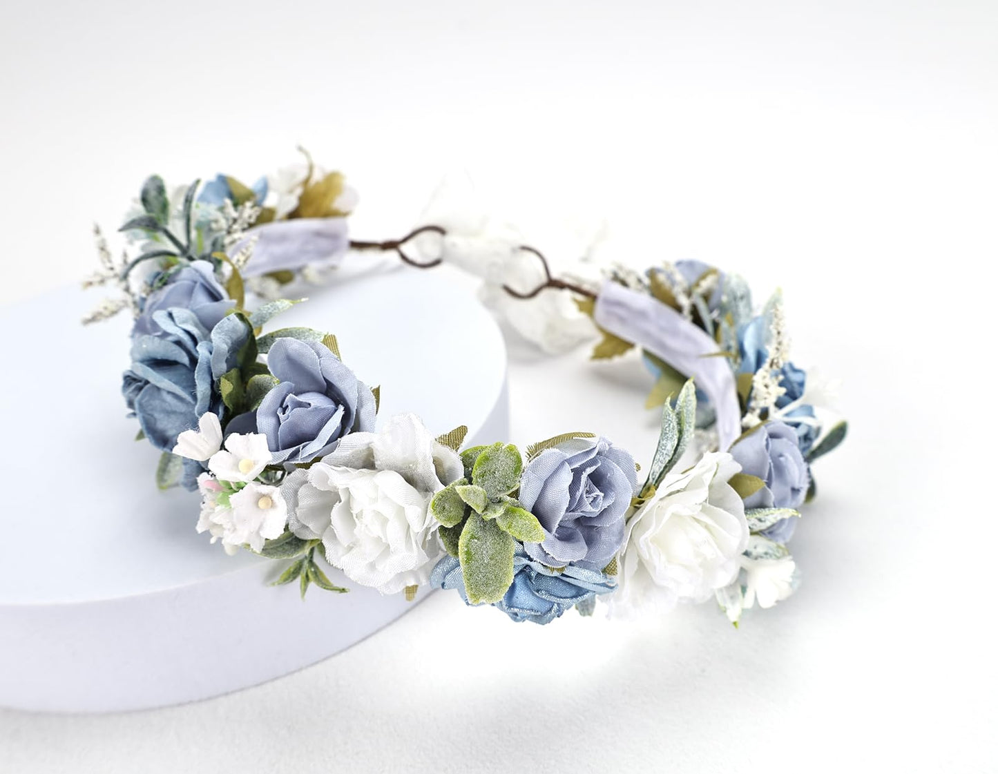 PoshMyra Dusty Blue Flower Crown for Girls Birthday Party Floral Headband Photo Prop