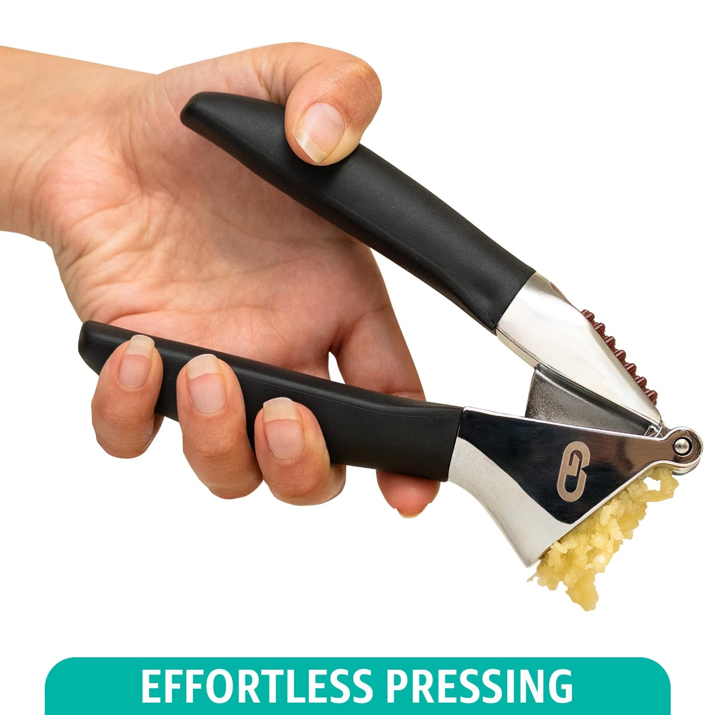 Garlic Press Set – Heavy Duty Rust-Resistant Garlic Crusher & Mincer with Ergonomic Handles, Easy Squeeze Manual Garlic Press, Cleaning Brush & Silicone Peeler, Large Chamber Kitchen Tool