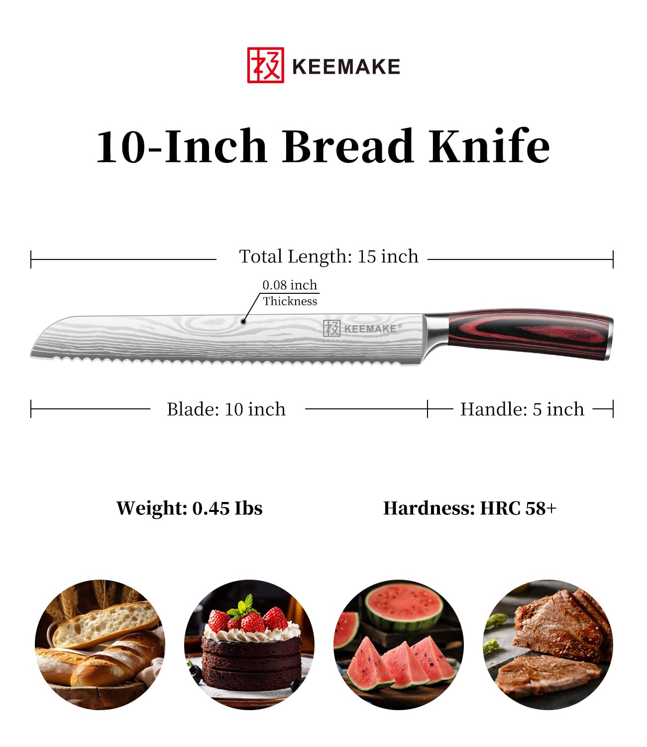 KEEMAKE 10 Inch Bread Knife for Homemade Bread - Ultra Sharp for Serrated Sourdough, Crusty Artisan Loaves, Bagels & Cake, High Carbon Stainless Steel Slicing Knife with Cover & Mom Gift Box