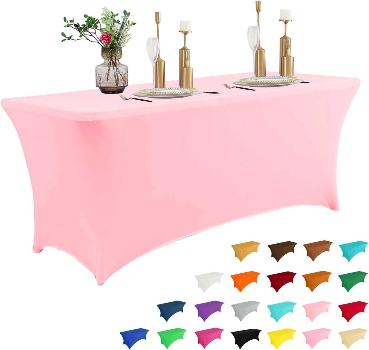 IVAPUPU 4FT Table Cloth for Rectangular Fitted Events Stretch Pink Table Covers Washable Cover Spandex Tablecloth Protector for Party, Wedding, Cocktail, Banquet, Festival