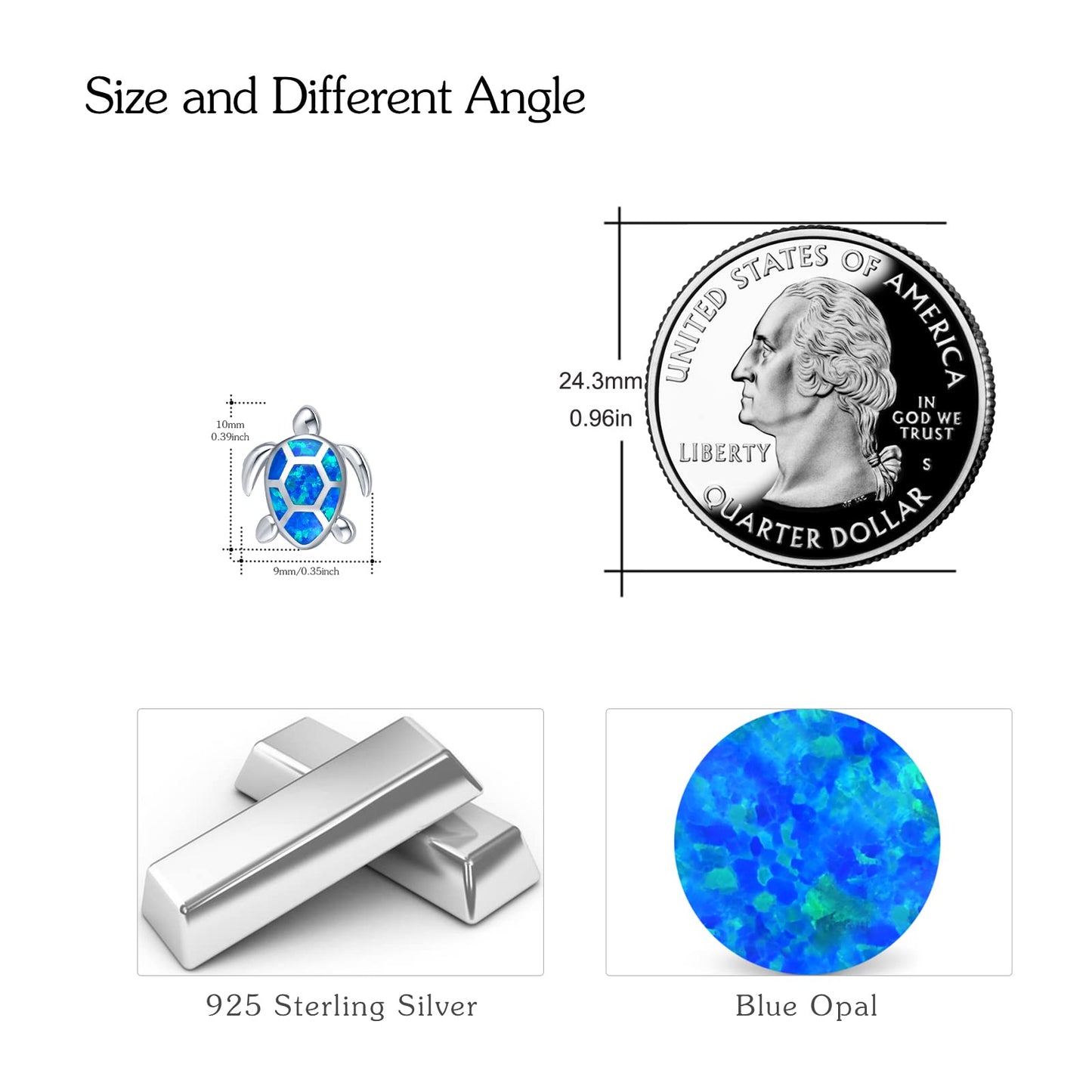 AOVEAO Sea Turtle Earrings,Sterling Silver Hawaiian Beach Themed Stud Earrings Turtle Dangle Blue Opal Ocean Jewelry Gifts for Women Girlfriend (Stud)