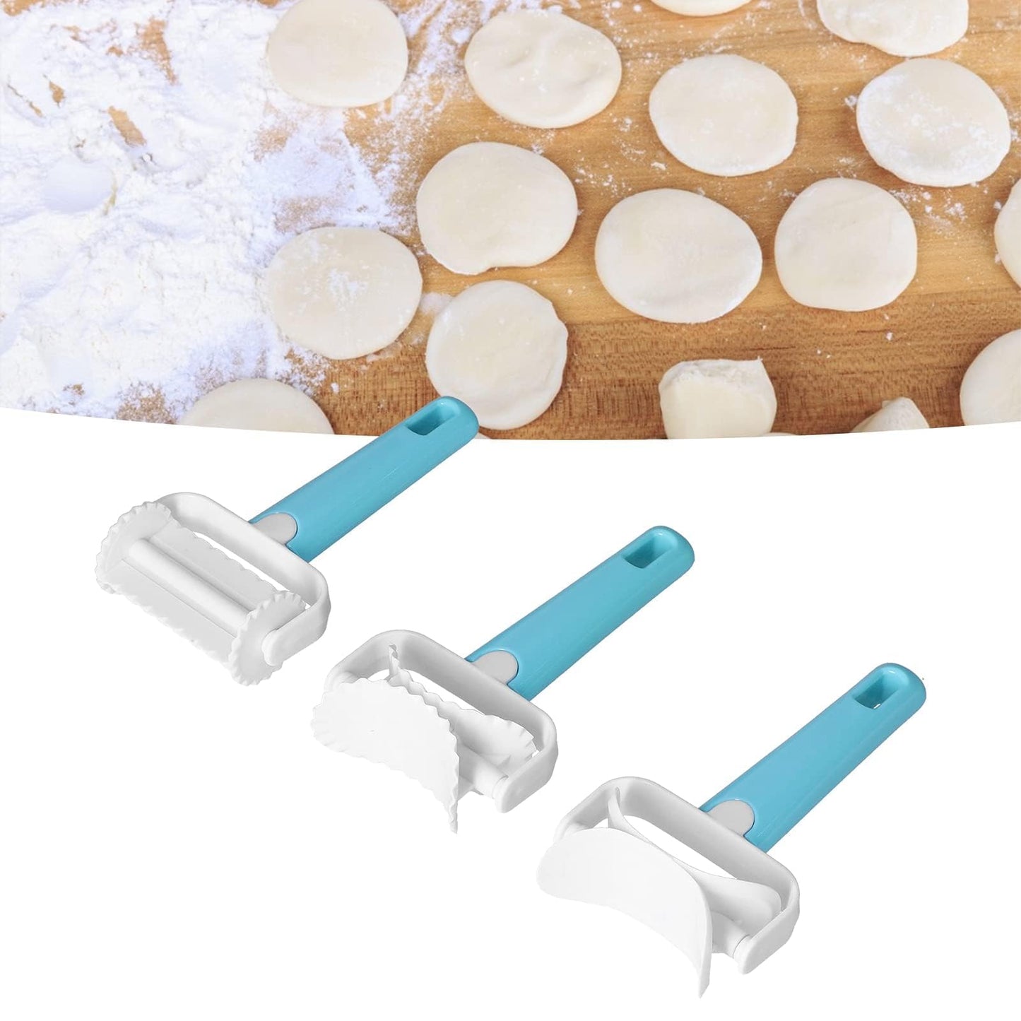 3PCS Pastry Rolling Cutter, Rolling Cookie Cutter Plastic Dough Blade Roller Round Roller Fondant Slicer Baking Accessory for Cake Cookies Biscuits