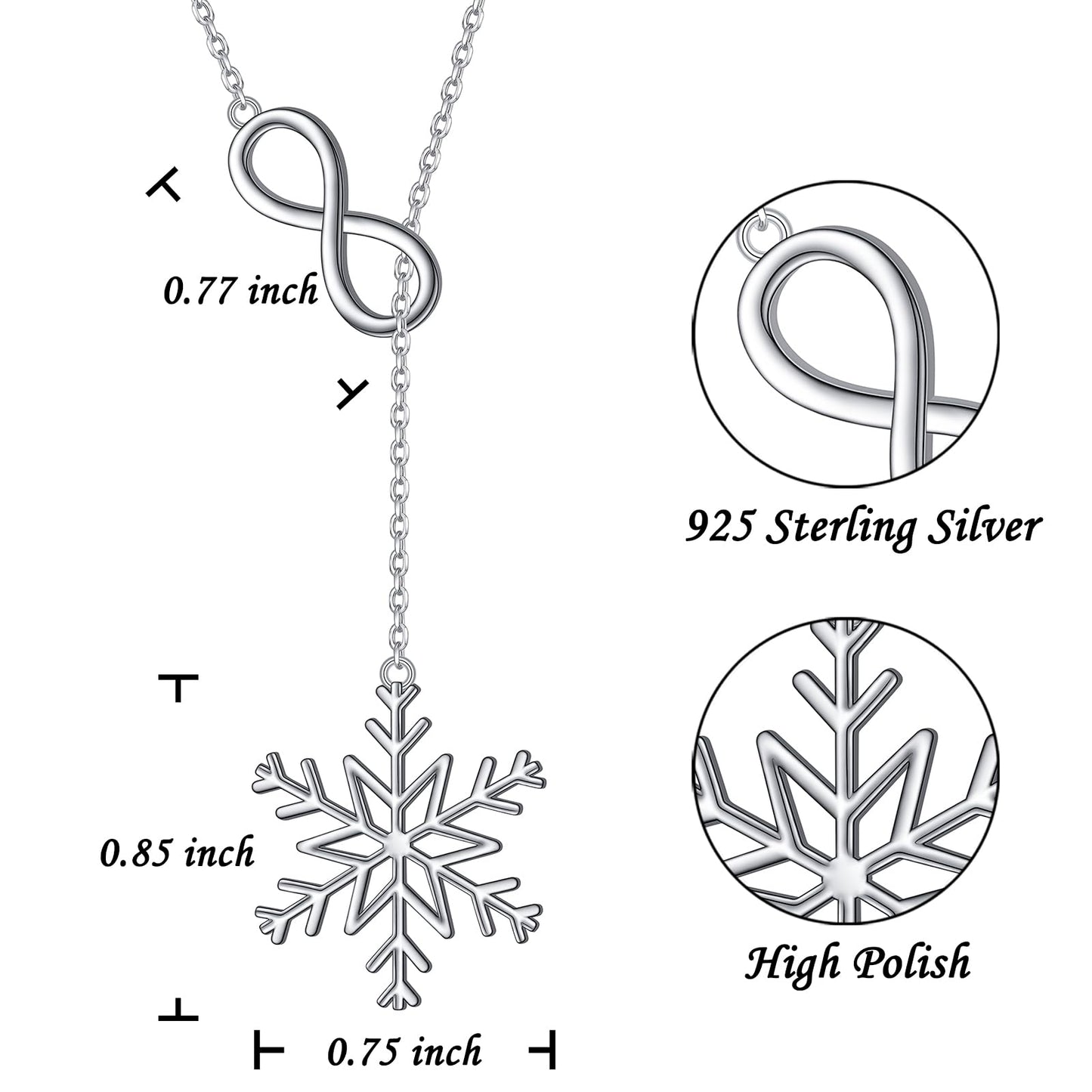 DAOCHONG Long Necklace Snowflake Y Shaped Lariat Necklace Sterling Silver Infinity Snowflake Long Sweater Chain Necklace for Women