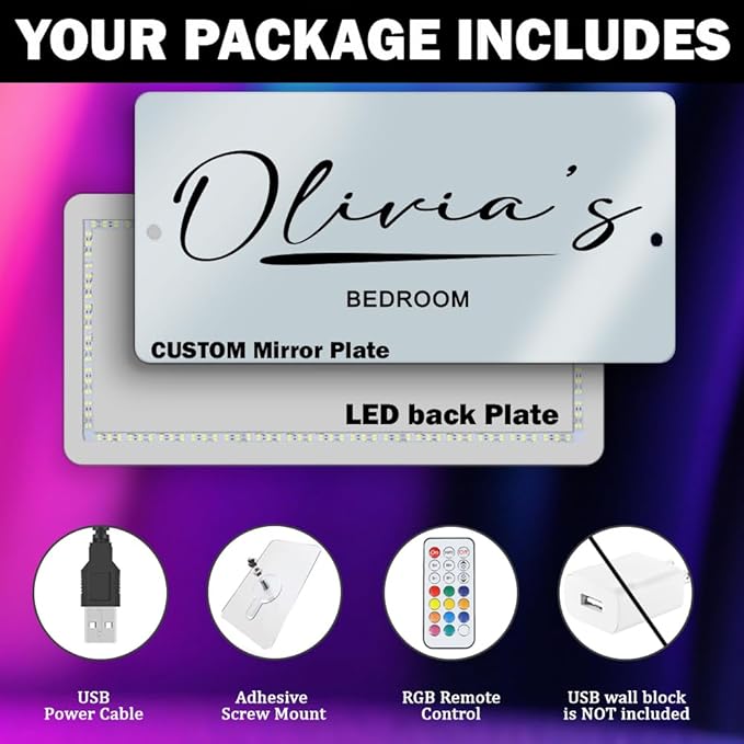 Personalized LED Name Sign - Custom Mirror With Name - Wall Light Up Sign for Bedroom Party Shop Bar Salon Wedding