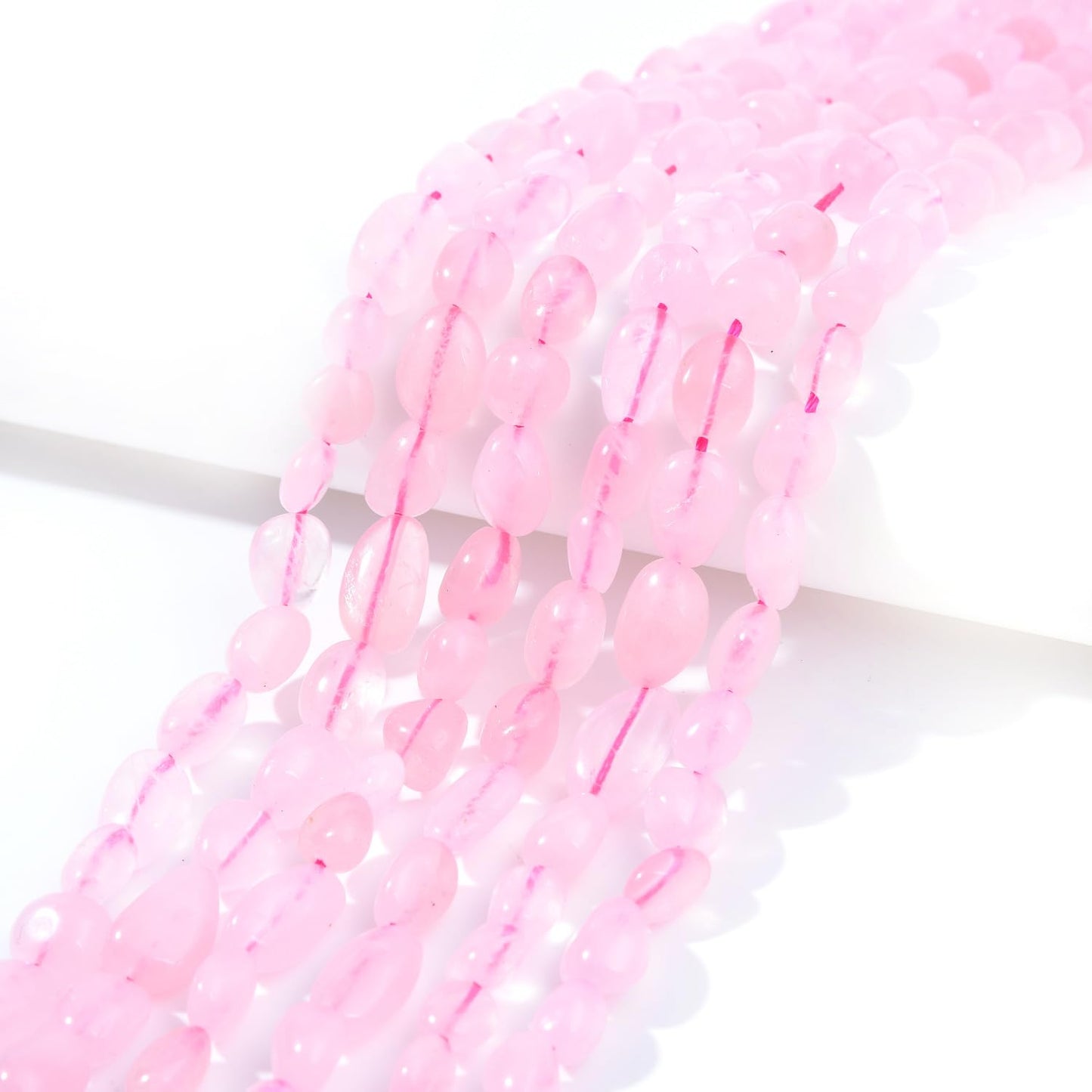 jodaying 6-8mm Natural Rose Quartz Nuggets Oval Free Tumbled Pebble Semi Precious Gemstone Loose Stone Beads Approx 15.5 inch for DIY Jewelry Making
