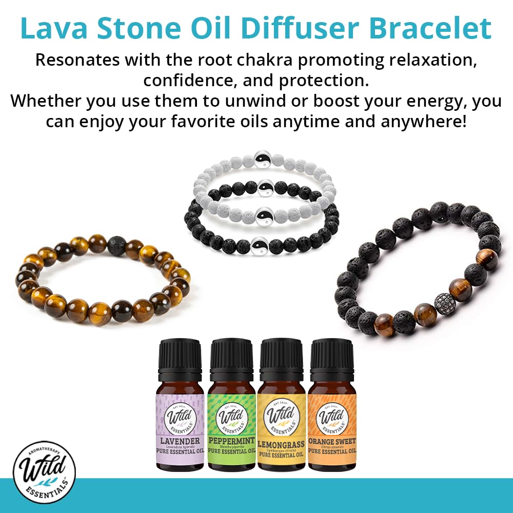 Wild Essentials 7 Chakras Lava Stone Essential Oil Diffuser Bracelet, Adjustable, Aromatherapy Womens Jewelry Gift Set