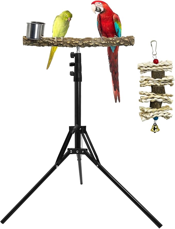 kathson 28-60inches Height Adjustable Bird Perch, Pepperwood Parrot Perch Stand, Multi-Purpose Bird Perches for Indoor and Outdoor Use, Designed for Small Medium Birds