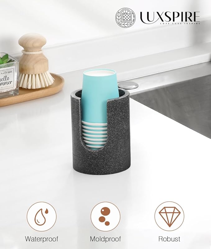 Luxspire Bathroom Cup Dispenser, 3oz Dixie Cup Dispenser, Resin Dixie Cup Holder, Disposable Paper Cup Holder for Bathroom, Cotton Pad Holder, Guest Bathroom Essentials, Gray