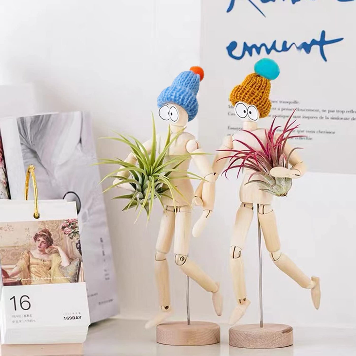 Melphoe 3 Pack Air Plant Holder Wooden Jointed Mannequin Tabletop Flexible Shape Adjustable Pose & DIY Accessories Decor Planter Tillandsia Air Fern Display Stand for Home, Office 3pack