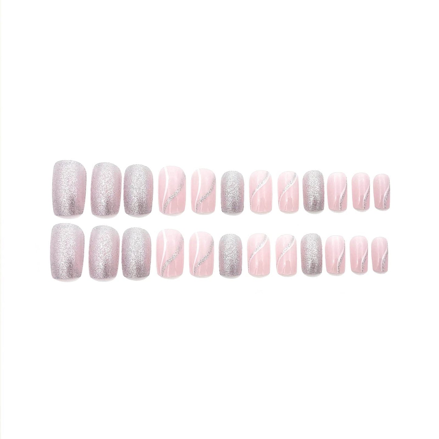 YoYoee Short Square Press on Nails - Galaxy Bling Fake Nails Gradient False Nails Acrylic Full Cover Ballerina Stick on Nails for Women and Girls 24pcs