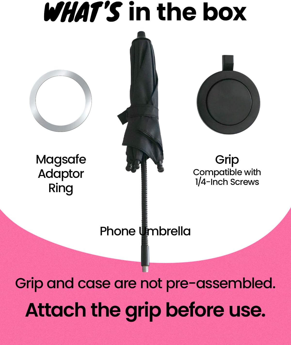 3 in 1 Magnetic Umbrella Sunshade Collapsible Expandable Phone Grip & Stand - Elegant Magsafe Compatible Phone Holder for Secure Grip and Hands-Free Viewing (Black)