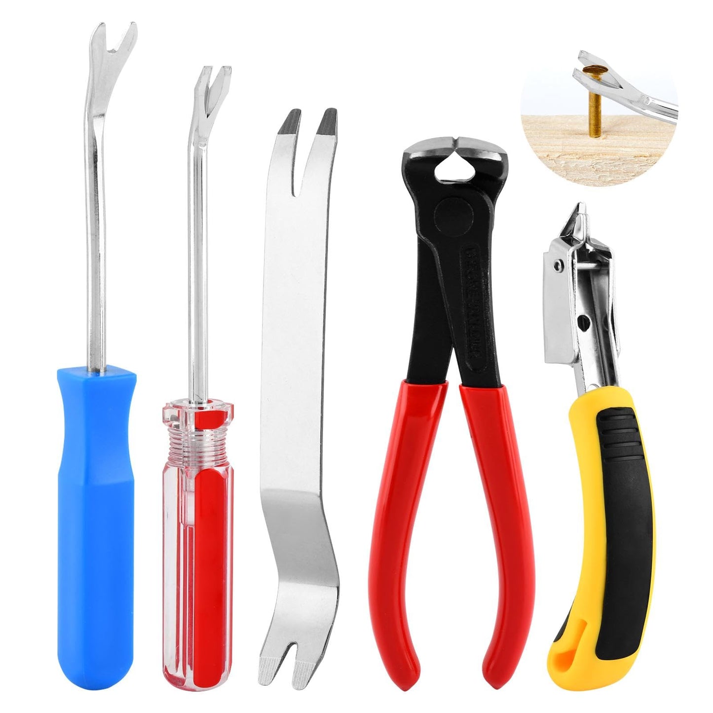 5Pcs Upholstery Staple Remover Tools Set with Nail Puller Pliers End Cutting Pliers Staple Puller Tack Lifter Fastener Remover for Furniture Floor Wall Car Photo Frame