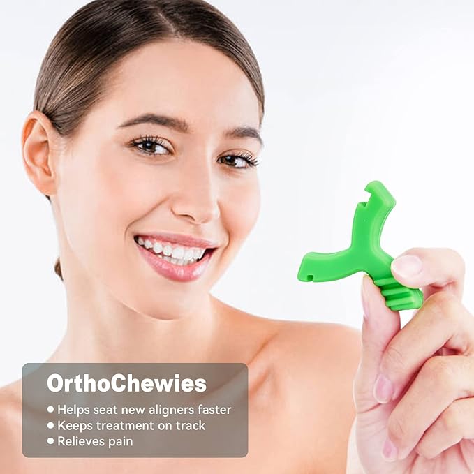 Chewies for Invisalign Aligner, DLENP 8 PCS Y-Shaped Chewies for Aligner Trays Seater Orthodontic Munchies for Invisalign(8 Pcs Green/Mint Flavor)