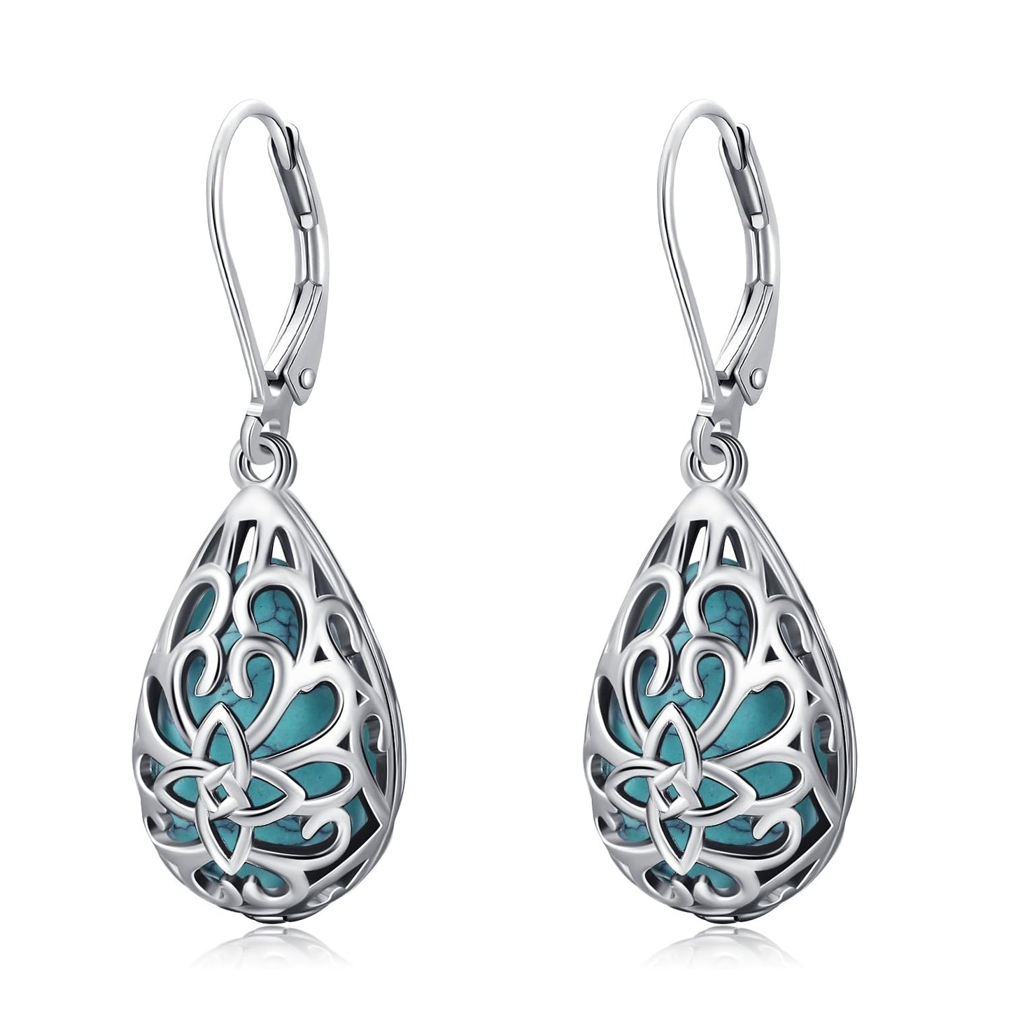 Teardrop Turquoise Jewelry for Women-Genuine Turquoise Leverback Earring 925 Sterling Silver Dangle Drop Earrings Vintage Gifts for Valentine/Mother's Day/Christmas