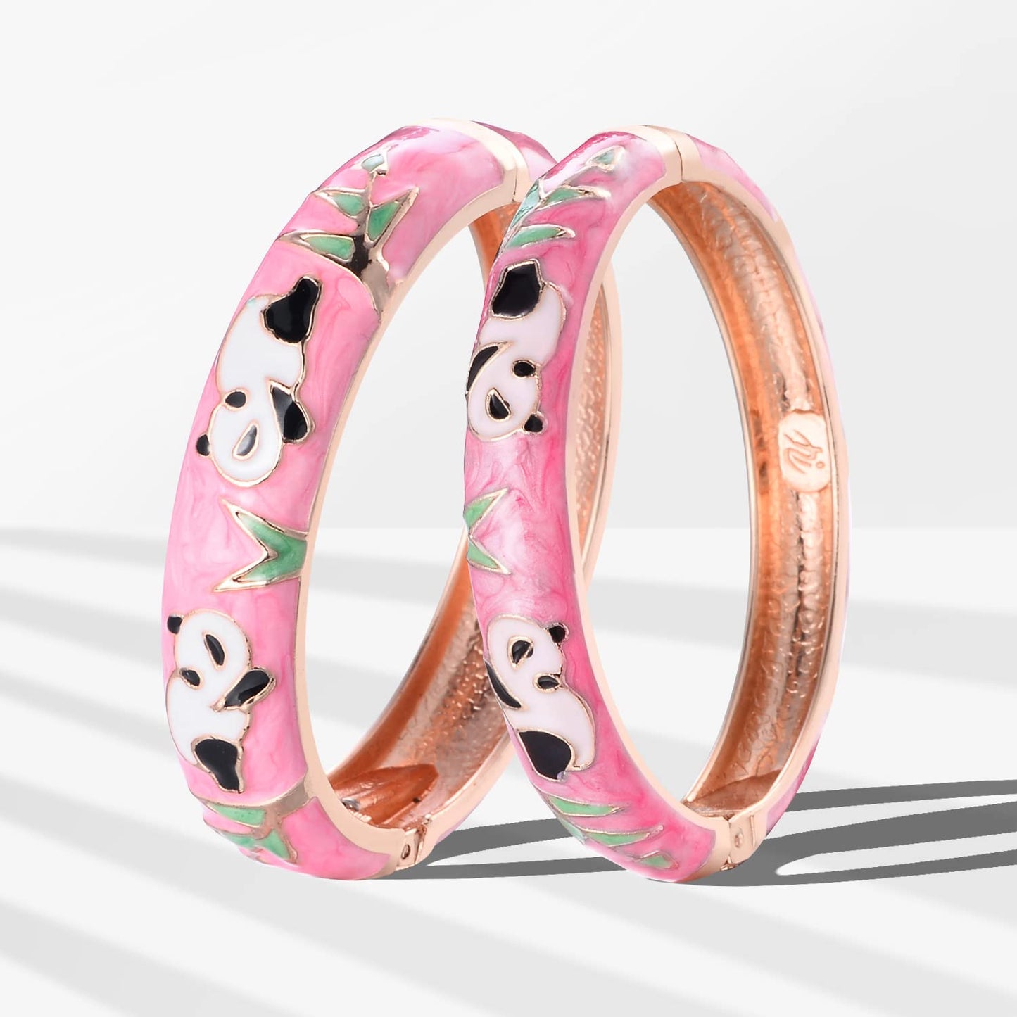 UJOY Cloisonne Bangles Gorgeous National Floral Panda Set Enameled Plated Handcrafted Bracelets Jewelry Gifts 55C43 Panda Pink