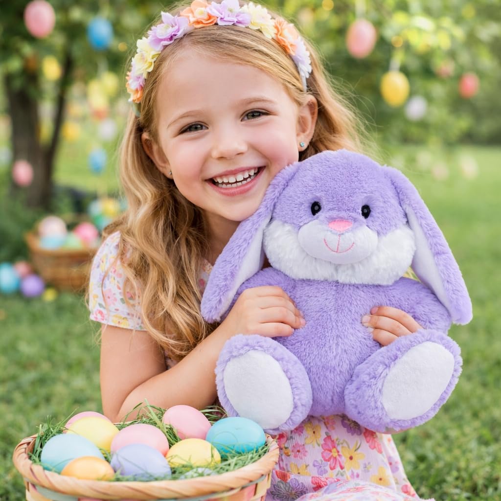 HollyHOME Easter Bunny Stuffed Animal Stuffed Bunny Plush Soft and Cuddly Stuffed Rabbit Easter Gift for Kids Baby Girls 10 inch Purple