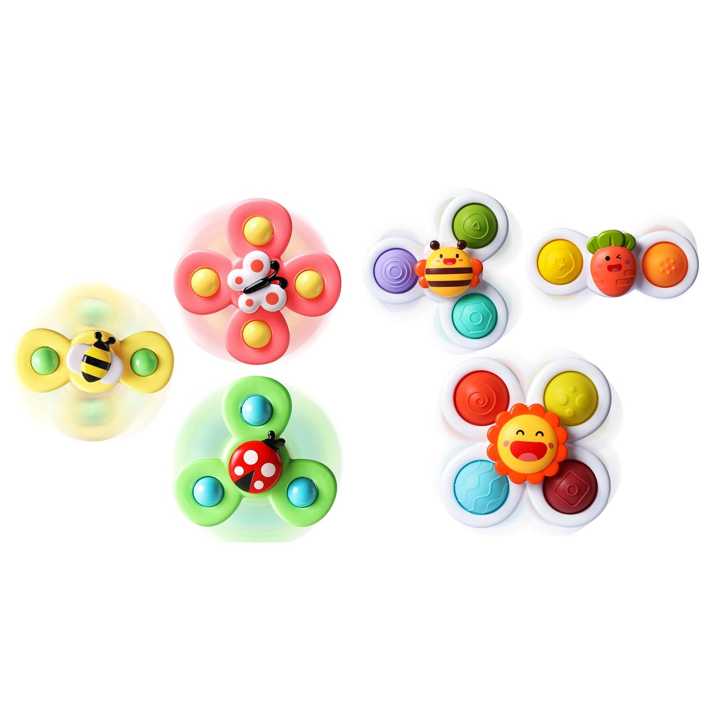 ALASOU 6 PCS Suction Cup Rotating Toys(3 Farm+3 POP) for Infant and Toddlers