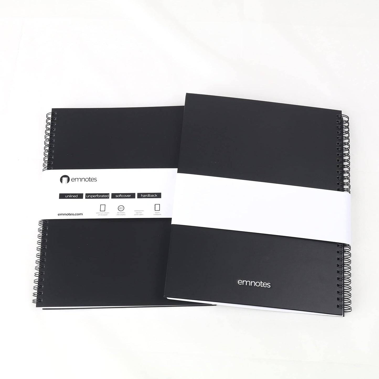 Emnotes Unruled Notebook, Unlined Blank Paper, 8.5 x 11 Inches, 80 Sheets, Black Softcover (Pack of 3)