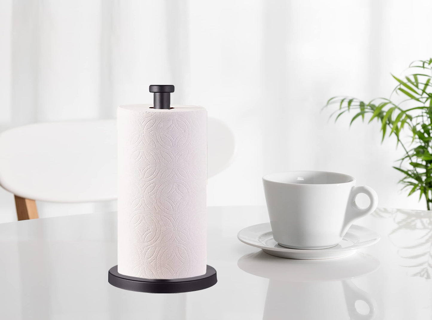 Black Standing Paper Towel Holder for Kitchen& Bathroom Countertop,Under Counter, Table Or BBQ, Standard or Jumbo-Sized Roll Paper (with Stainless Steel Base)