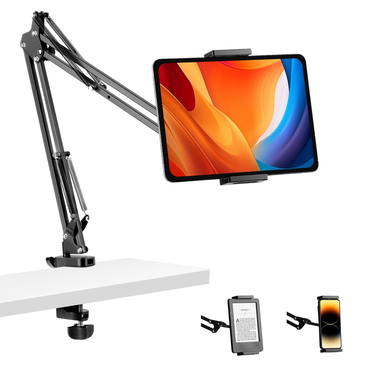 Evekea Tablet Holder for Desk, iPad Stand Phone Holder for Desk, Overhead Tablet Desk Mount for Bed with 360° Rotation, Compatible with iPhone iPad Kindle 4.7-13" Devices