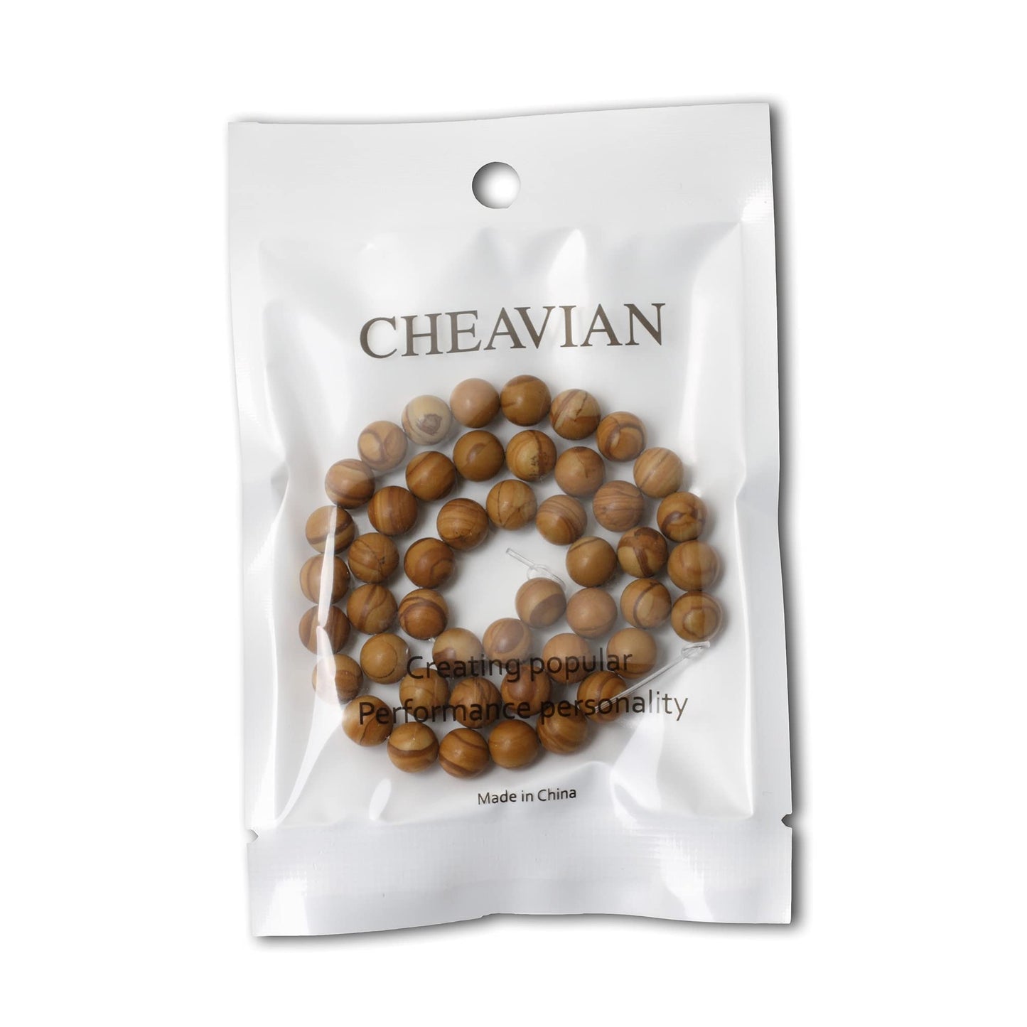 CHEAVIAN 45PCS 8mm Natural Woodgrain Jasper Round Loose Beads for Jewelry Making DIY Bracelet Necklace Materials 1 Strand 15"