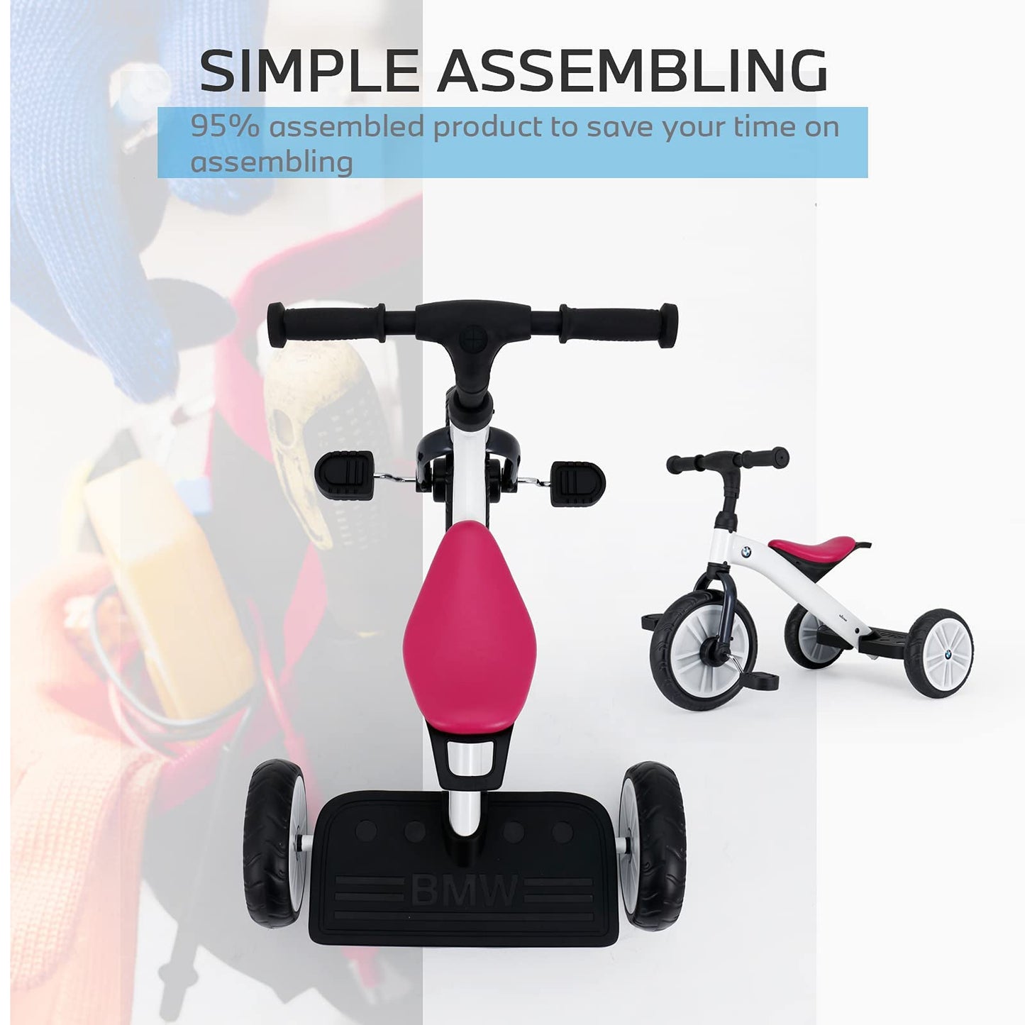 BMW Toddler Tricycle for Boys & Girls Aged 2-5, Valuable Gift for 2 3 4 5 Years Old, Pearl White