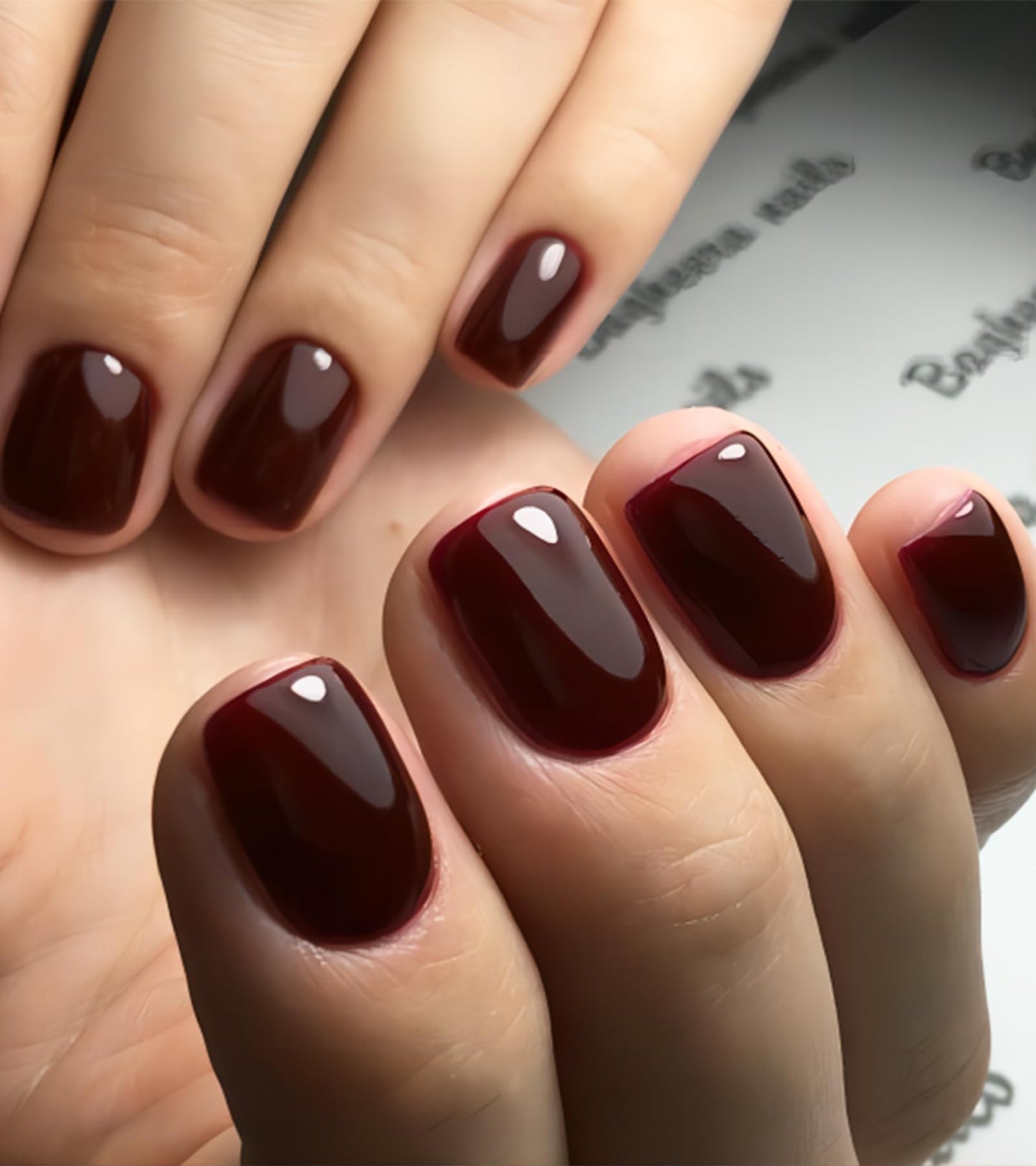 Press on Nails Short - Aegenacess Square Press On Nails, Jelly Wine Red Stick On Nails, Burgundy Glue On Nails with Jelly Stickers, Solid Color Fake Nails in 12 Size - 24PCS False Nail Kit