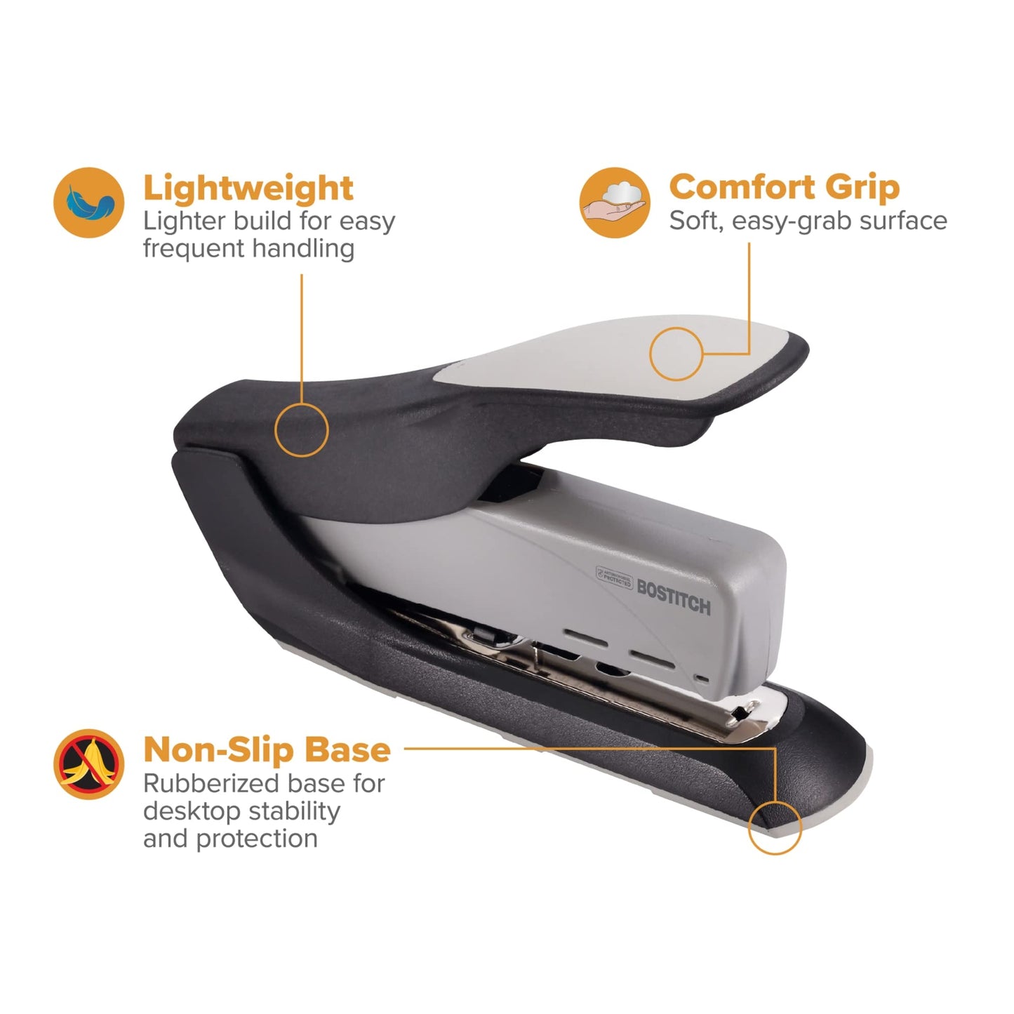 Bostitch Office 60 Sheet Heavy Duty Stapler - Two Fingers, No Effort, Spring Powered Stapler - Gray (1200)