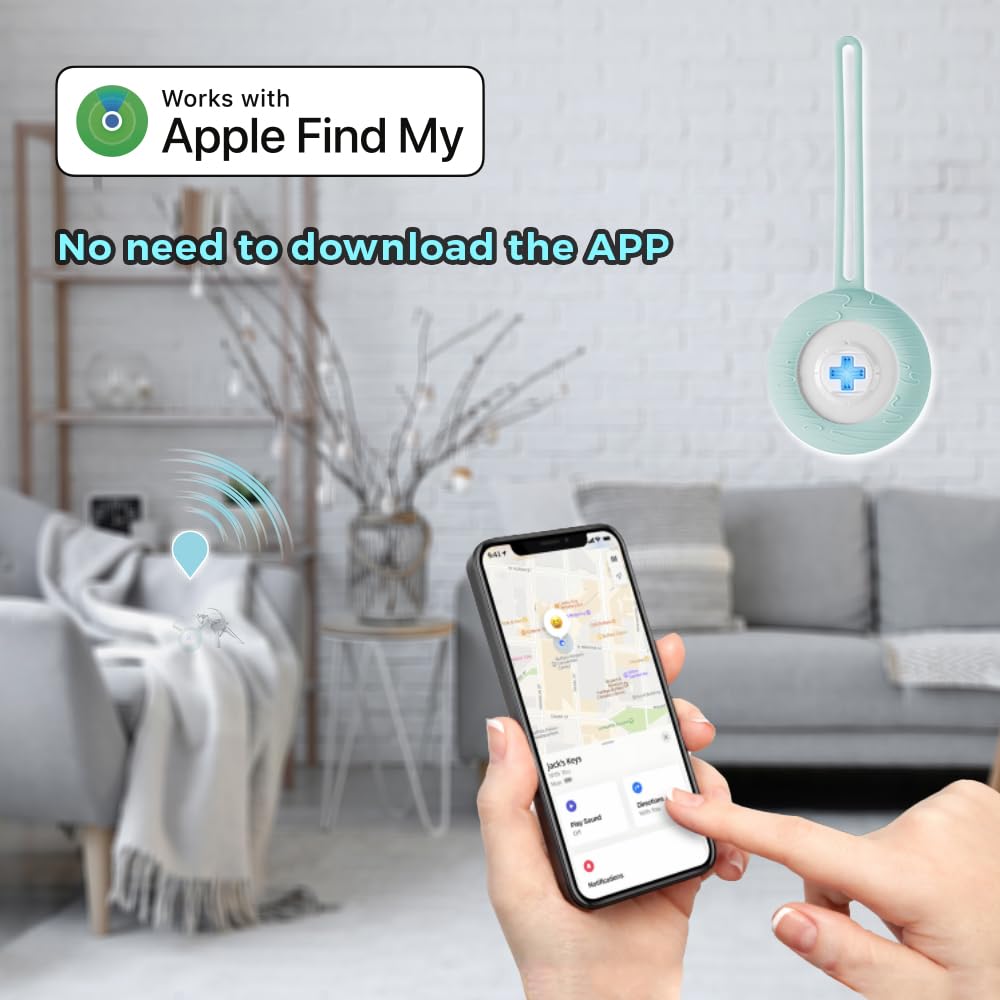 Swissdigital Design Bluetooth Locator Keychain | 4 Pack| - Works with Apple Find My - Sound and Light Notification for Luggage, Keys and Personal Items - Glacier Green (SD9507FP4)