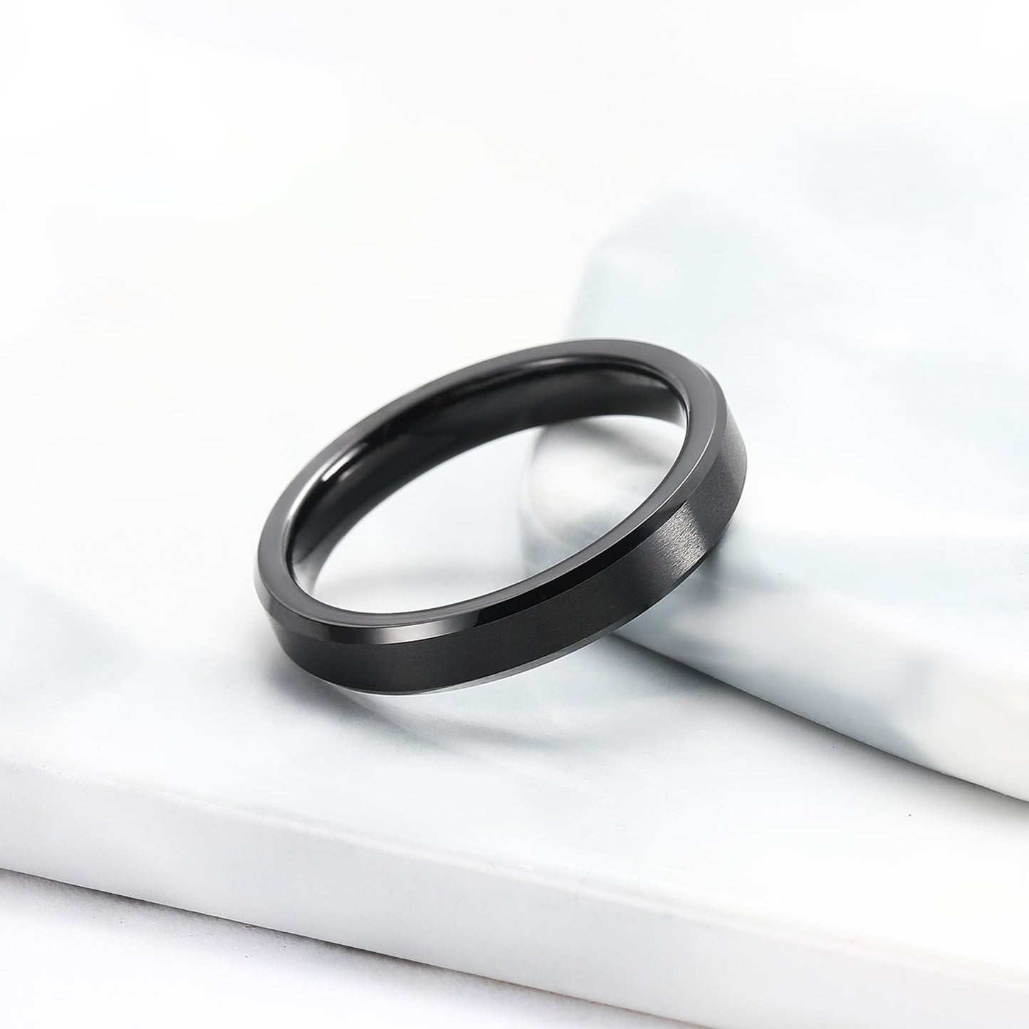 King Will 4mm Black Tungsten Men's Wedding Band - Brushed Matte Finish, Beveled Polished Edge, Comfort Fit 9