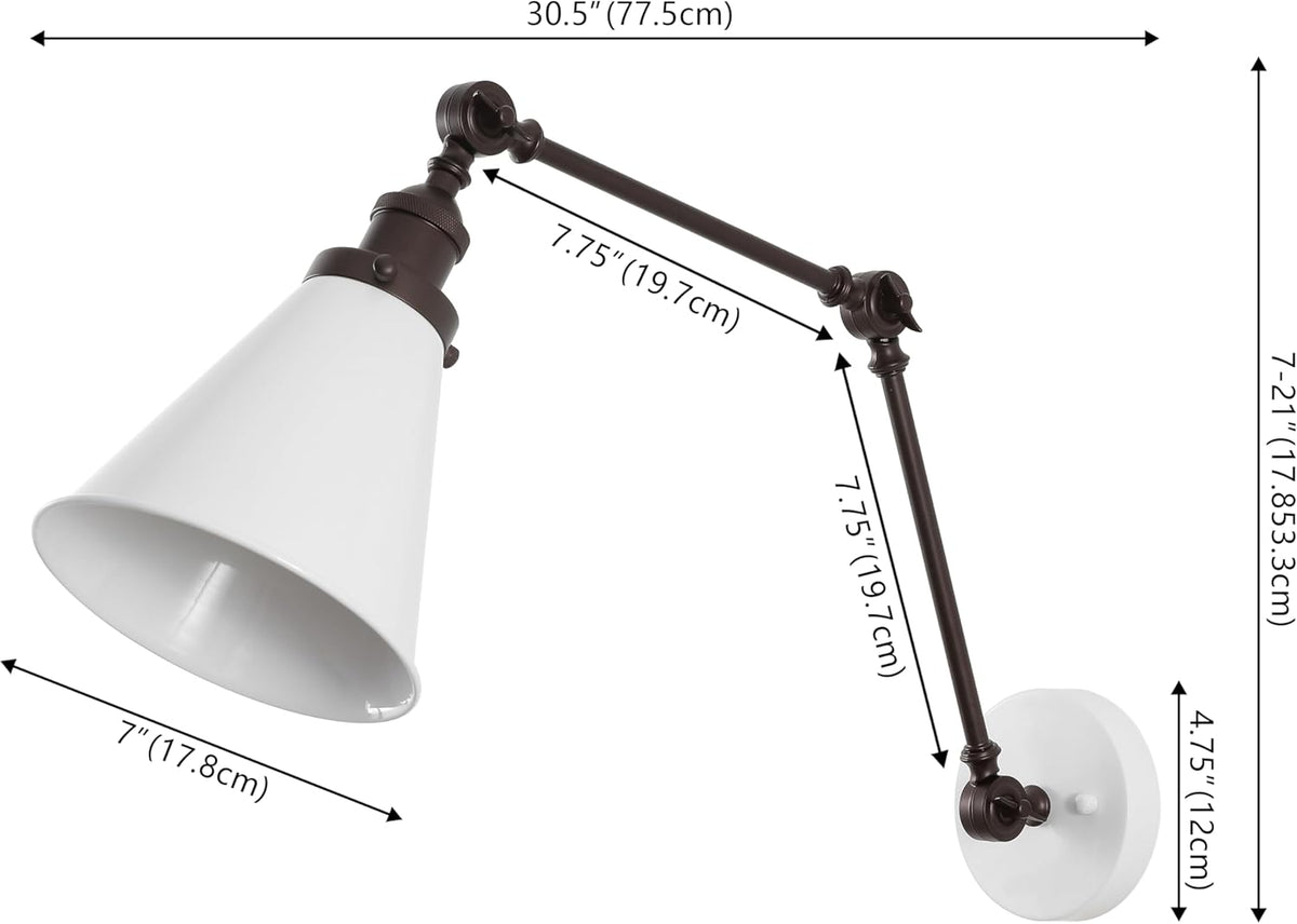 JONATHAN Y JYL7462C-SET2 Rover 7" Classic Industrial Metal Adjustable Arm LED Wall Sconce, White/Oil Rubbed Bronze (Set of 2) for Bedroom, Bathroom, Vanity