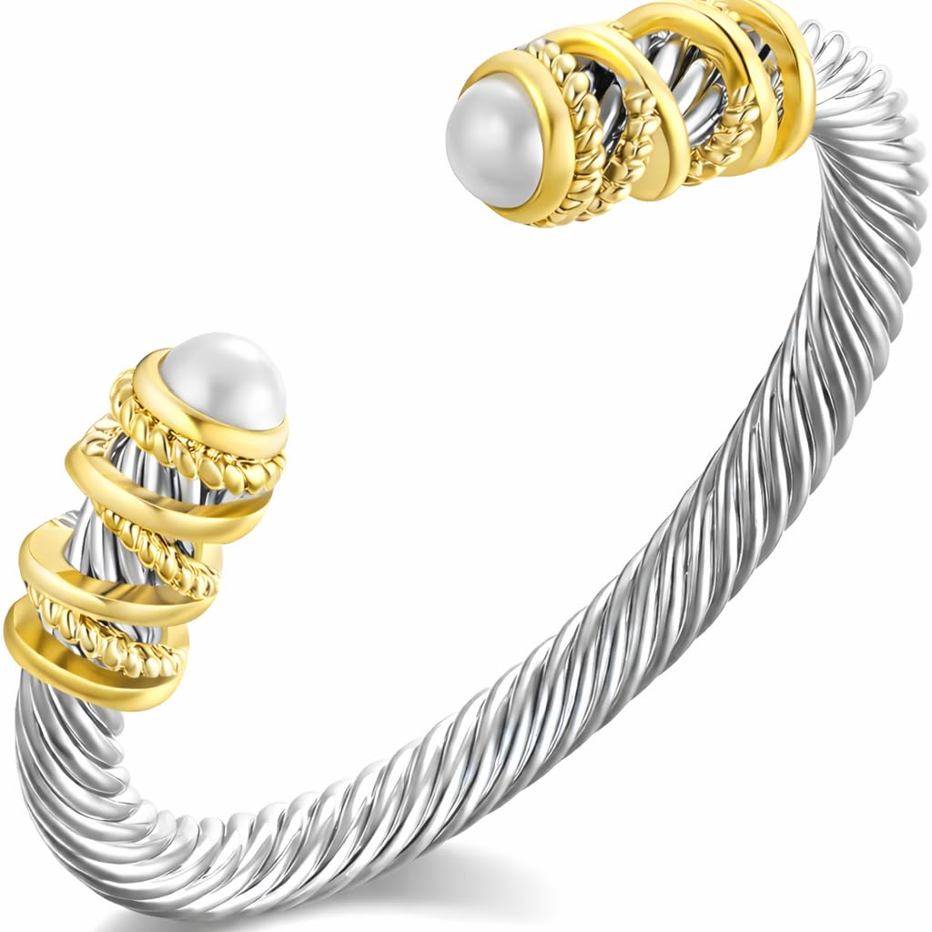 OSIRIDEH2 Elegant Twisted Cable Bangle Bracelet for Women - Open Cuff Classic Jewelry Gift for Anniversary, Valentine, Birthday (Twisted Gold)
