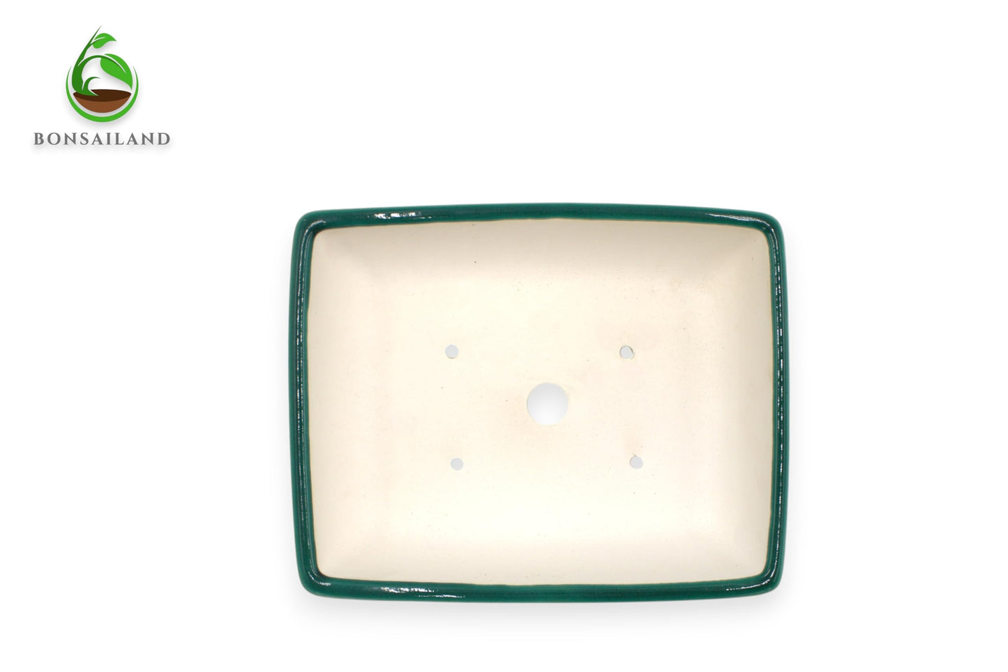 Bonsai Pot, Ceramic, Handmade, Rectangular with Round Corners, Green, 8.75 x 7 x 2.75 inches