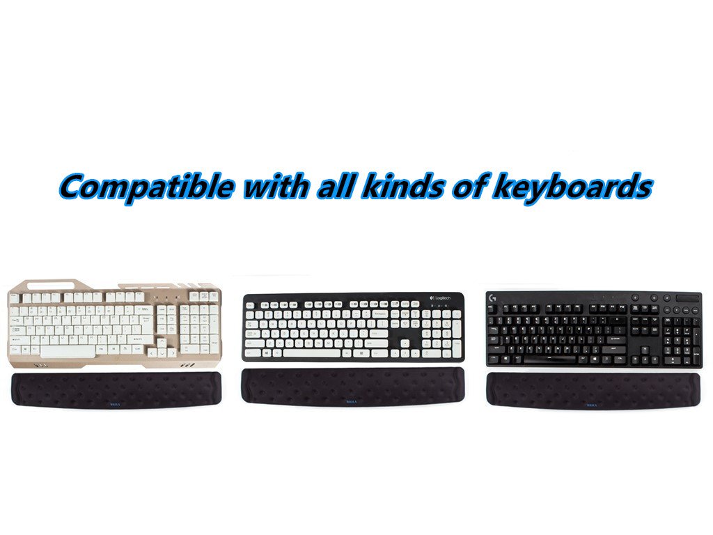 BRILA Keyboard Wrist Rest Support Cushion Pad for Computer, Laptop, Office Work, PC Gaming - Memory Foam Gel with Massage Holes Design - Non-Slip Easy Typing Wrist Pain Relief (Black Keyboard Pad)